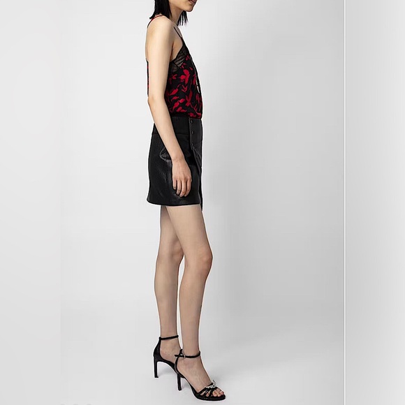 ZADIG & VOLTAIRE JUNKO BLACK LEATHER ASYMMETRICAL MINI SKIRT SIZE 38 SMALL NWT - Picture 6 of 8